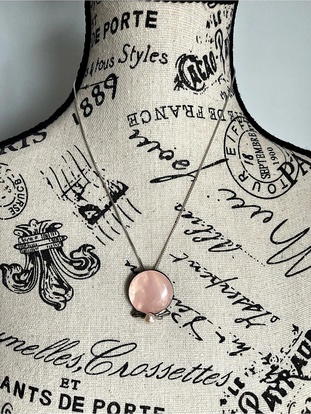 Sterling 925 Rose Quartz & Pearl Pink Pendant Necklace
